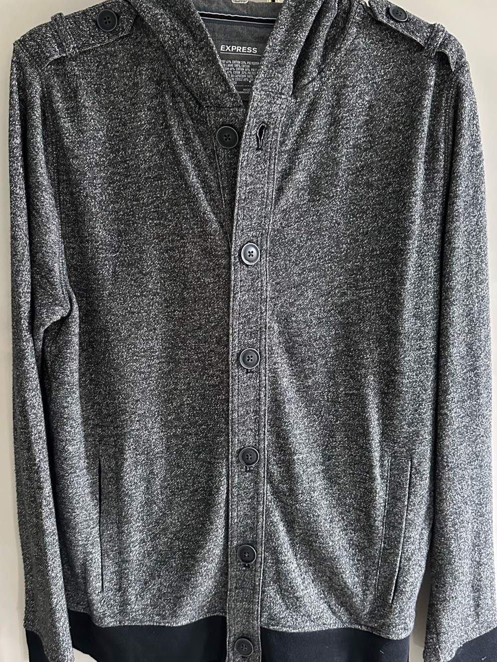 Express Men’s Charcoal Button-Front Hooded Cardigan